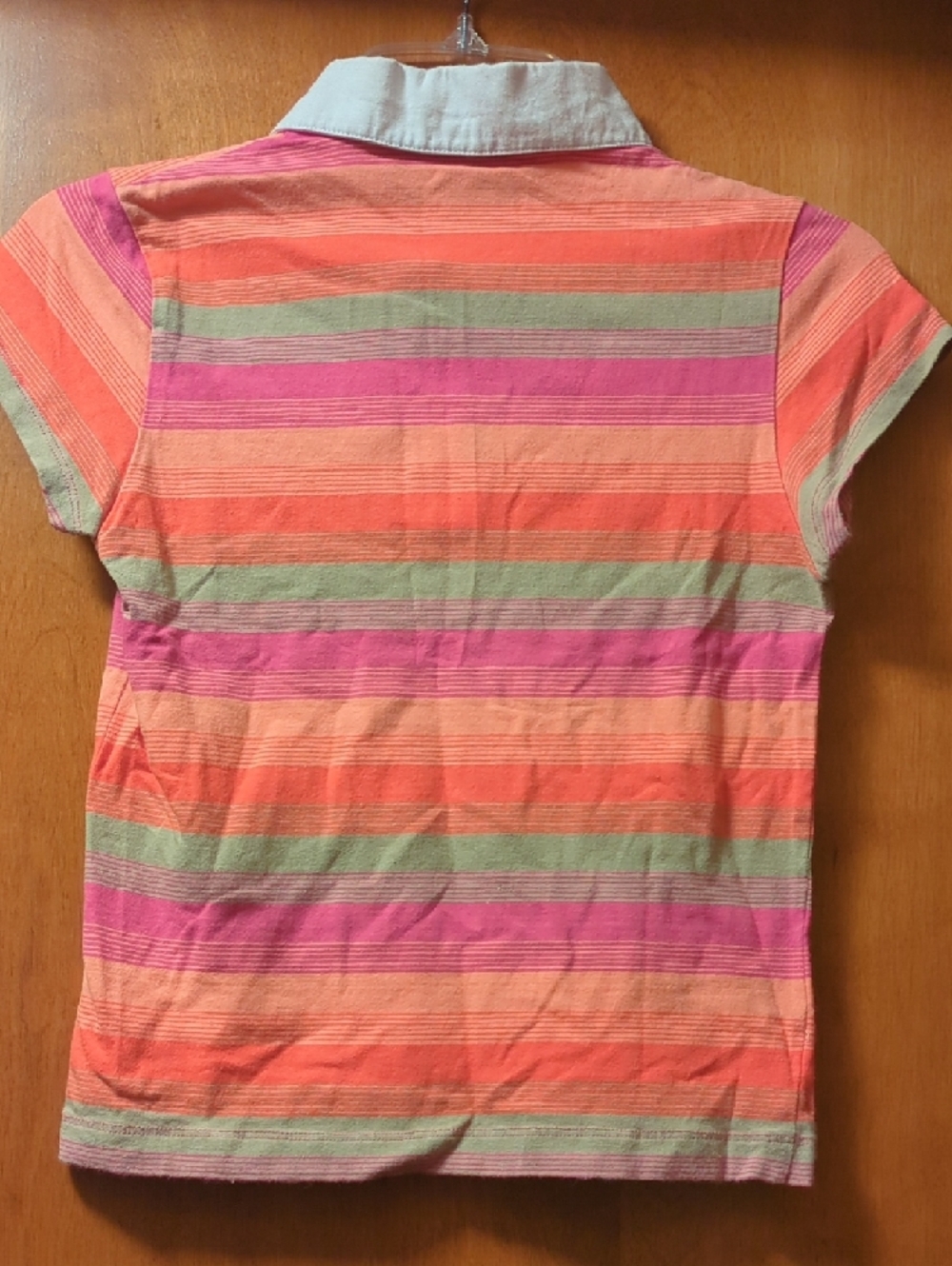 Roxy Striped Polo Shirt in Coral, Pink & Sage with White Collar - Picture 7 of 7